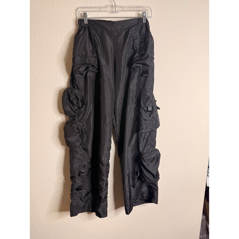 iHeartRaves Black Multi Pocket Parachute Cargo Pants Mens M Rave Cyberpunk